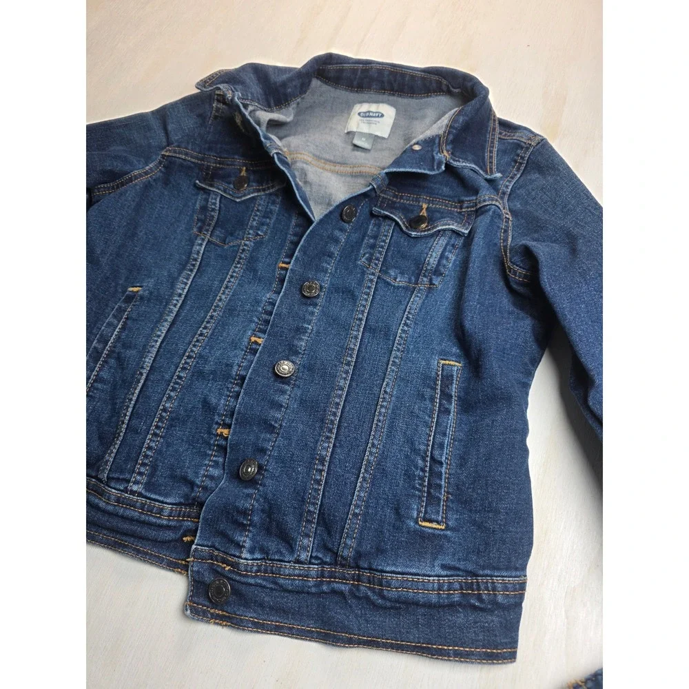 Old Navy Kids Denim Trucker Jacket Dark Wash Blue Size M Boho Western Classic